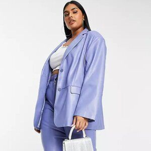 Oversized leather look dad blazer blue